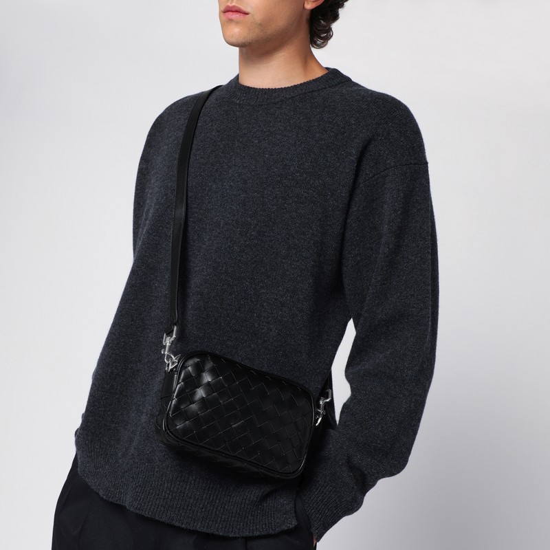 Bottega Veneta Leather Camera Mini Shoulder Bag In Black