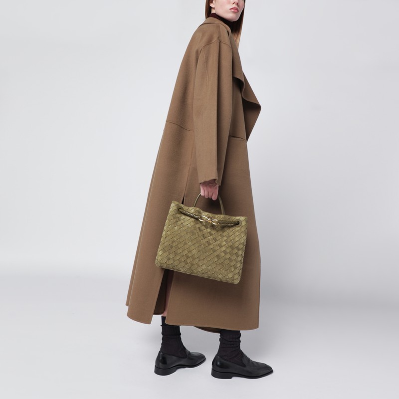 Bottega Veneta Medium Andiamo Bag In Mud-coloured Suede In Green