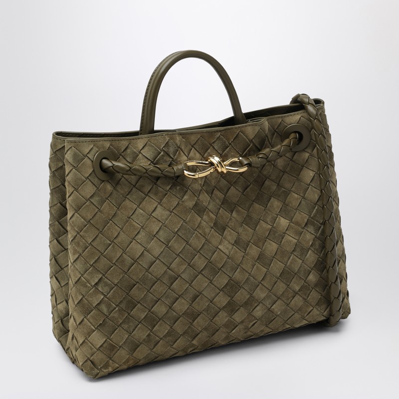 Bottega Veneta Medium Andiamo Bag In Mud-coloured Suede In Green