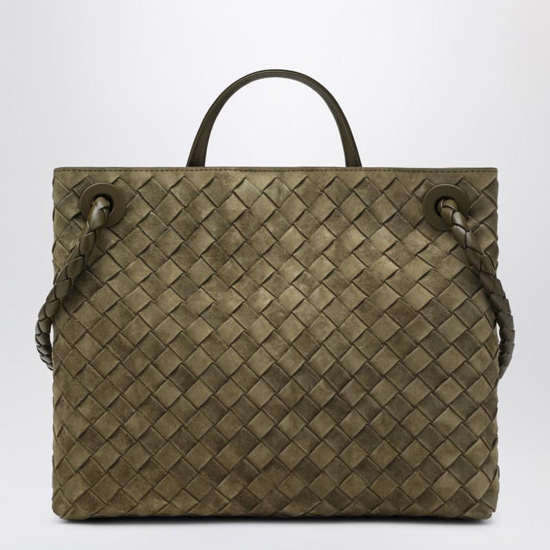 Bottega Veneta Medium Andiamo Bag In Mud-coloured Suede In Green