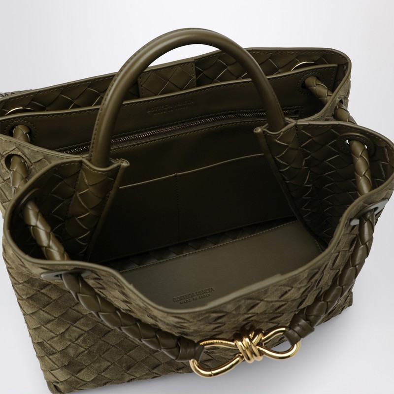 Bottega Veneta Medium Andiamo Bag In Mud-coloured Suede In Green