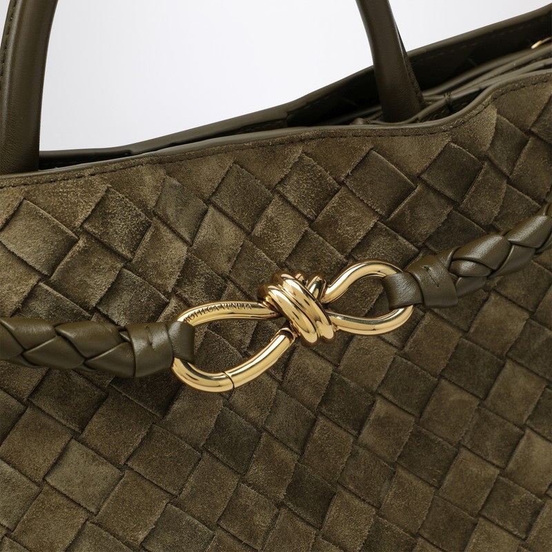 Bottega Veneta Medium Andiamo Bag In Mud-coloured Suede In Green