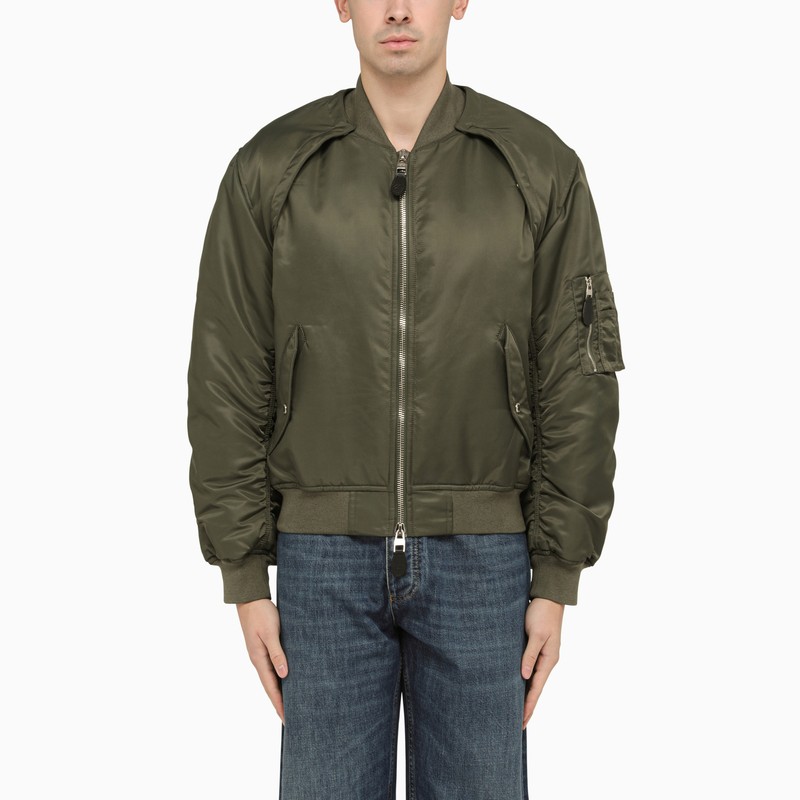 Convertible khaki nylon bomber jacket