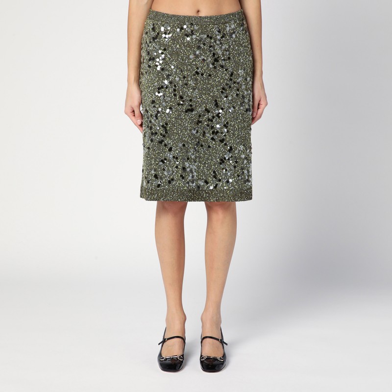Dark green viscose and tweed blend skirt