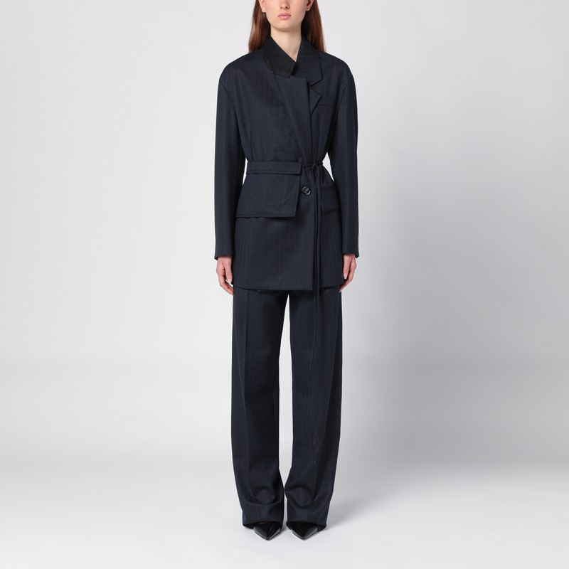 Black/blue mélange striped wool jacket