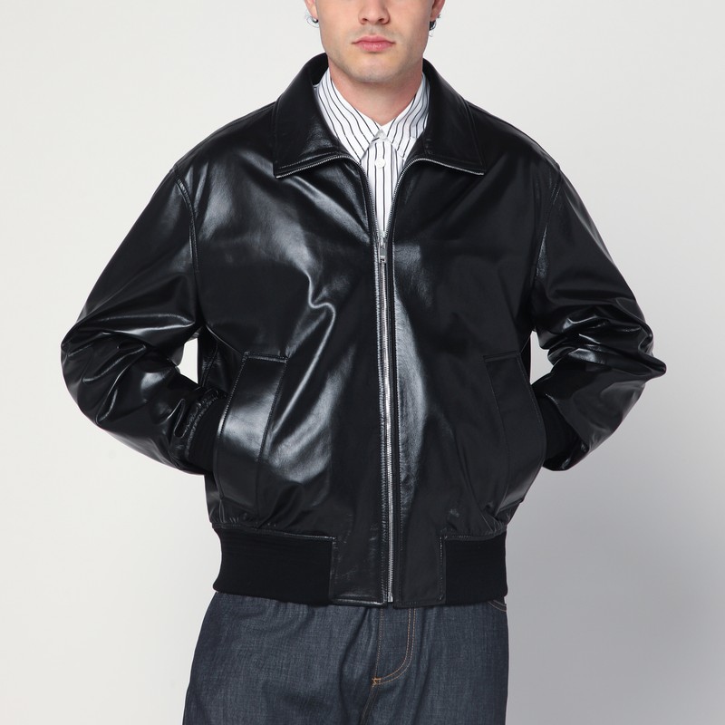 Black leather zip-up bomber - Bottega Veneta - Modalova