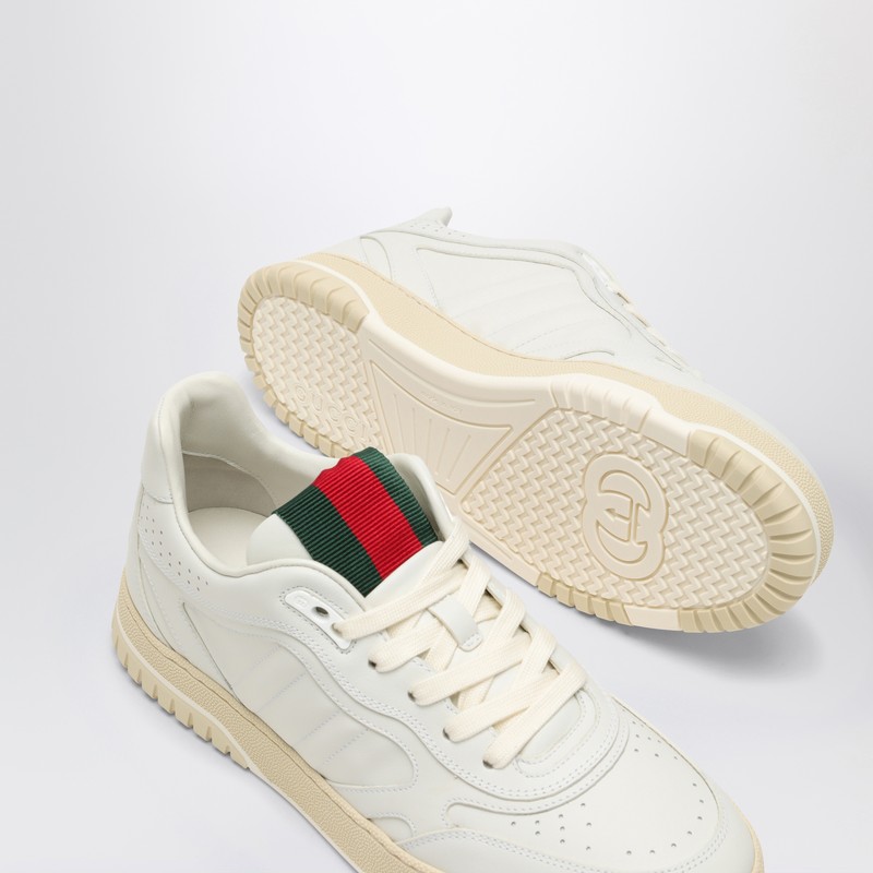 Gucci Re-web White Low Top Sneakers With Web Detail And Embossing In Leather Woman