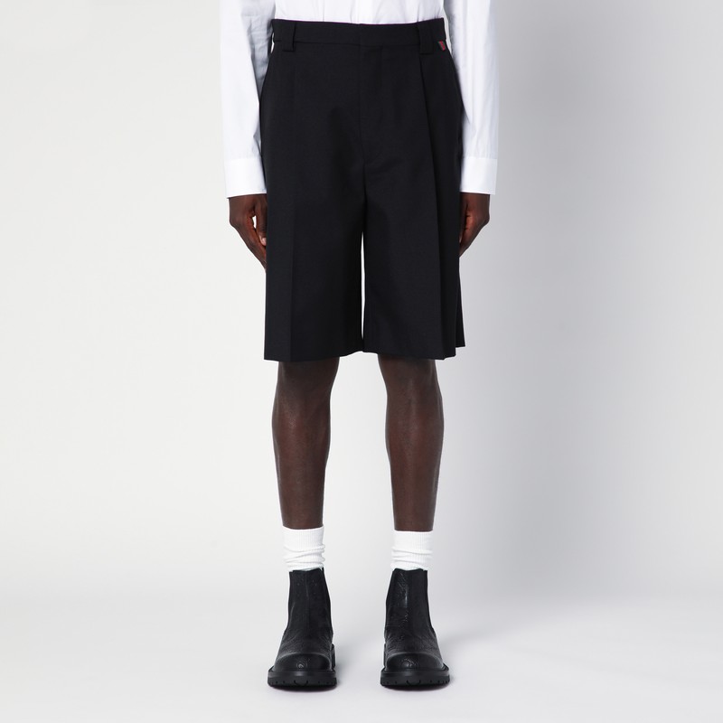 Black wool-blend bermuda shorts with Web detail