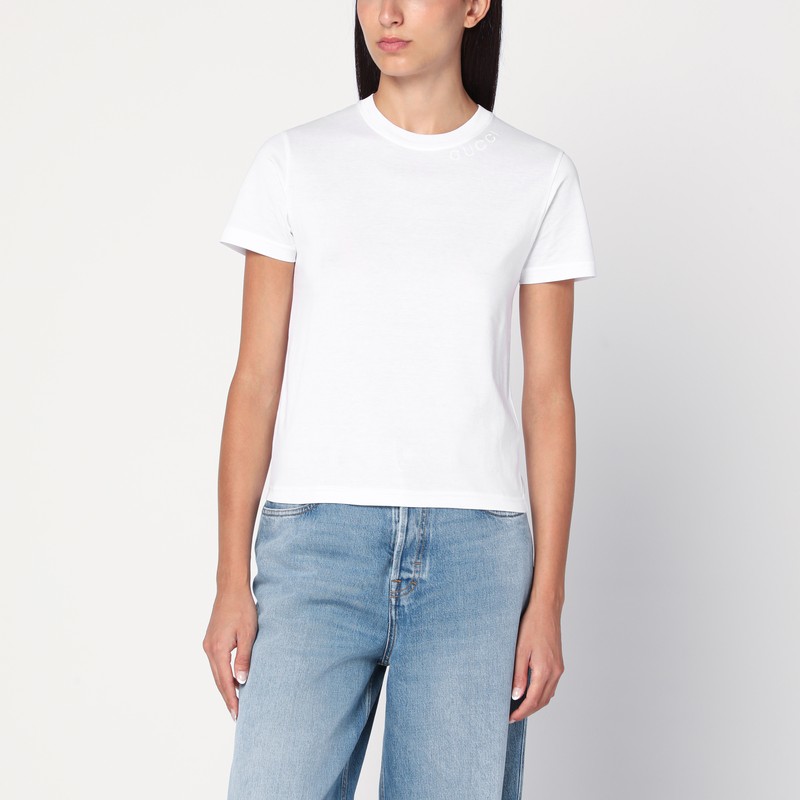 White jersey T-shirt with embroidery