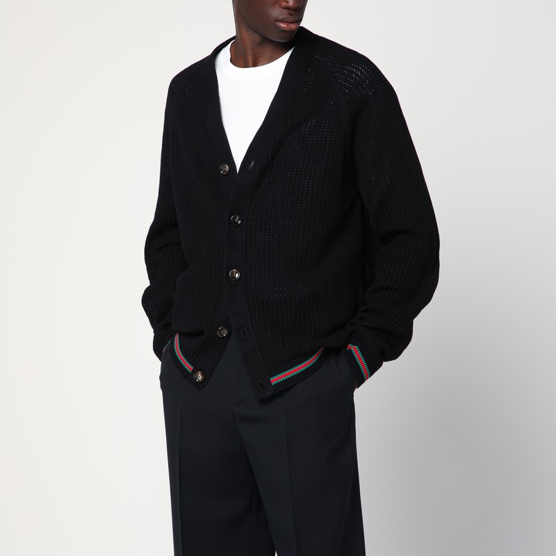 Black cotton cardigan with Web ribbon