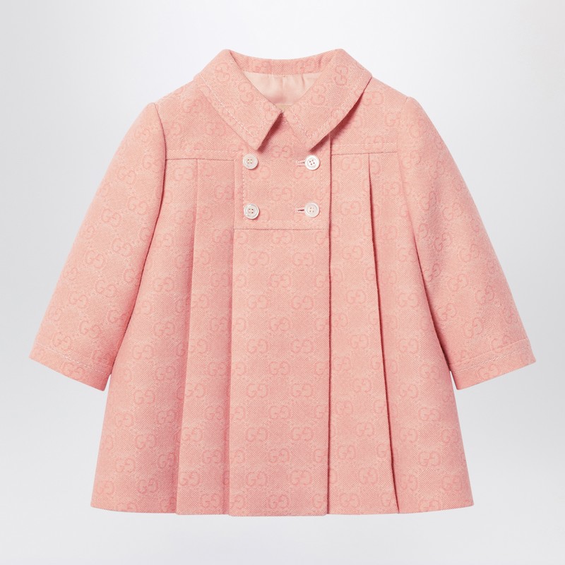 Pink wool flannel coat with GG pattern