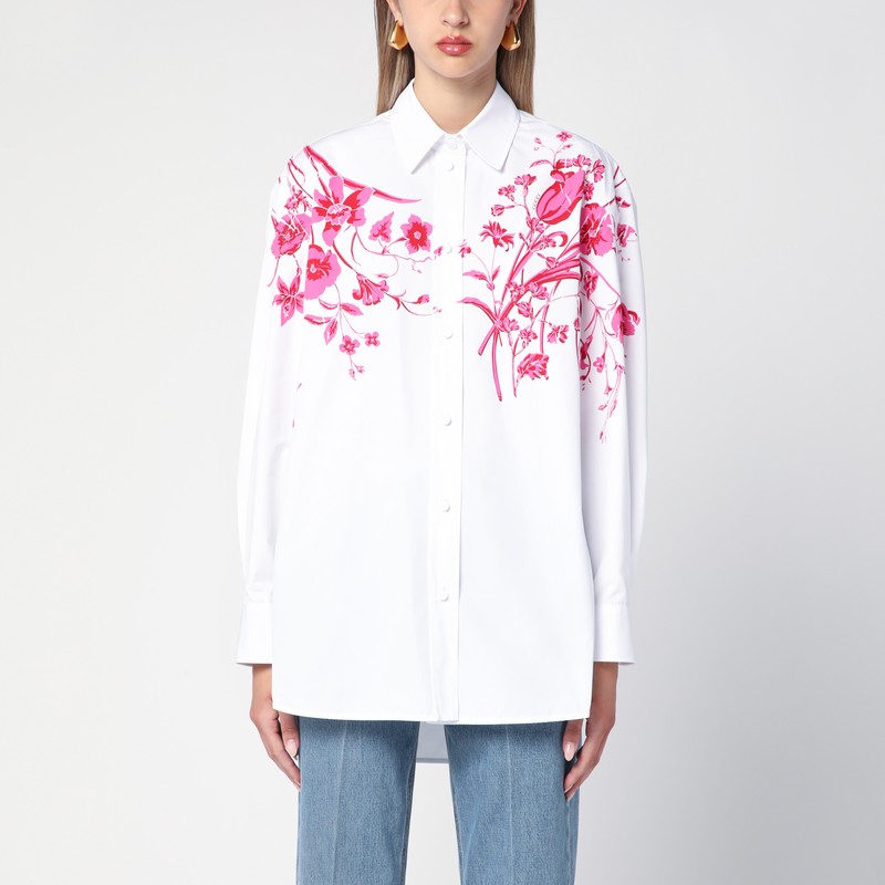 White shirt with fuchsia print