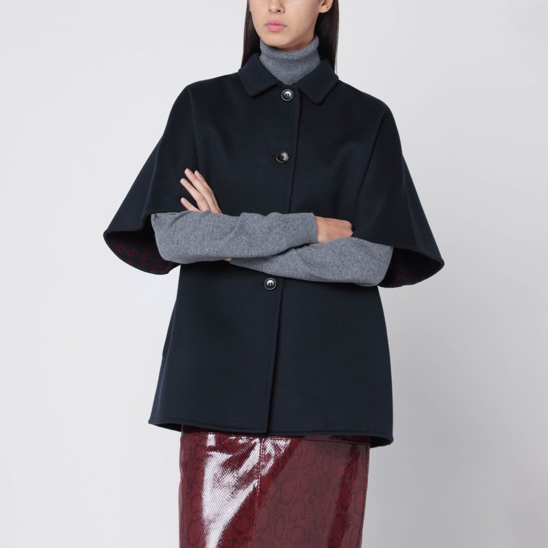 Reversible blue coat with GG pattern