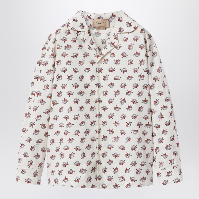 White cotton shirt with equestrian print