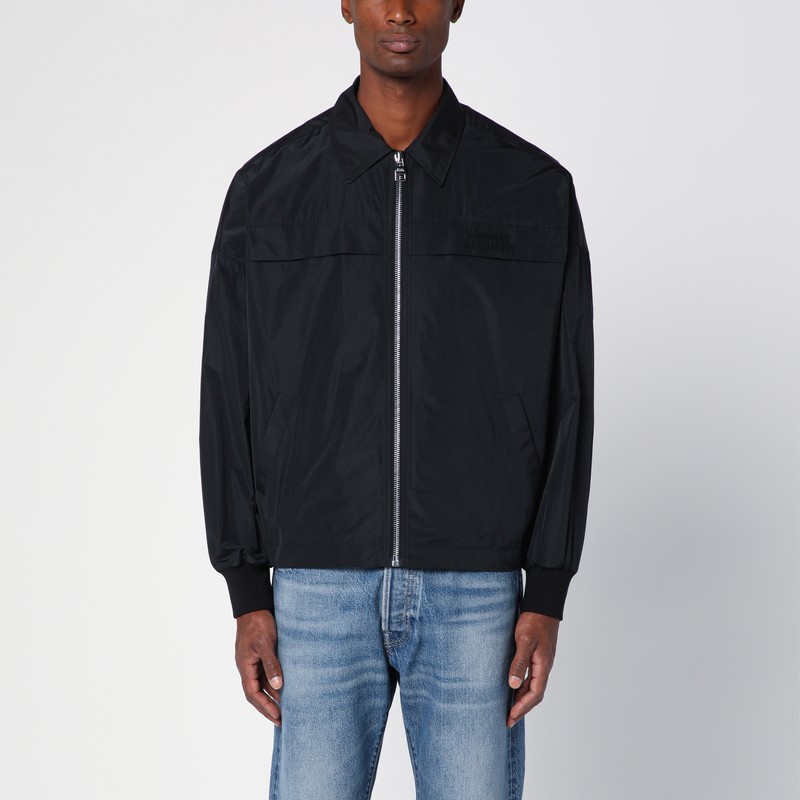 Alexander Mcqueen Black Bomber Jacket With Ghostwash Print In Cotton Denim Man In Black