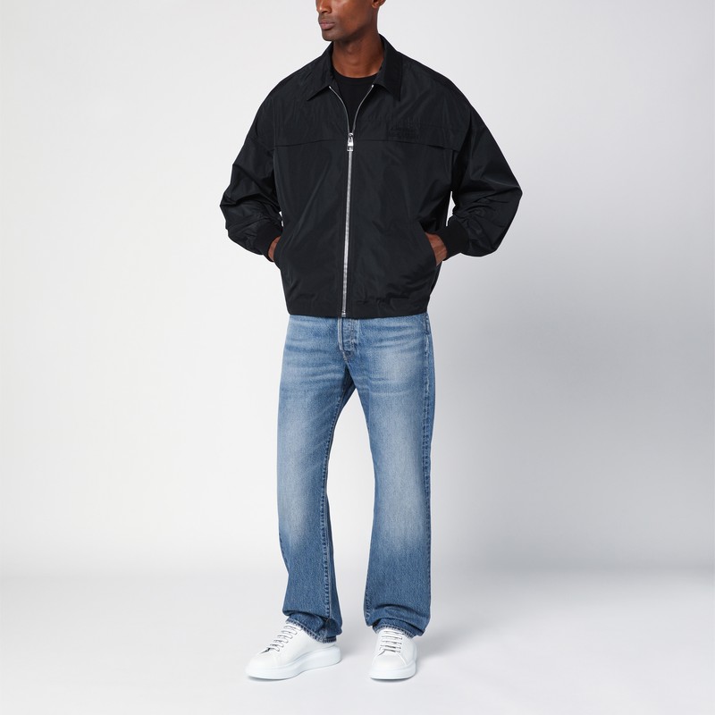 Alexander Mcqueen Black Bomber Jacket With Ghostwash Print In Cotton Denim Man In Black