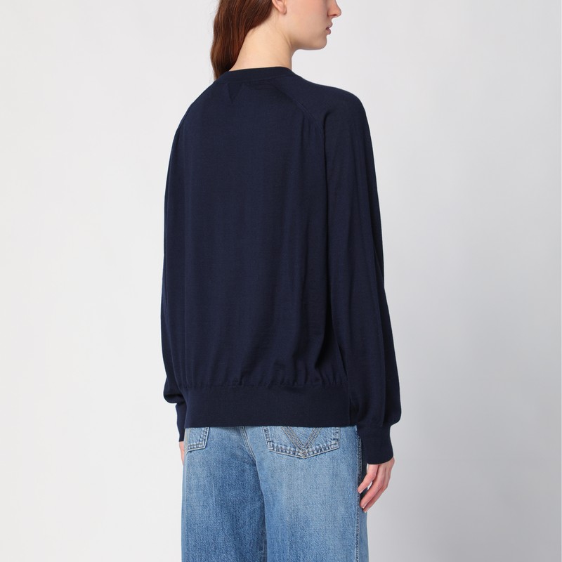 Bottega Veneta Navy Blue Stretch Linen Blend Cardigan In Blue