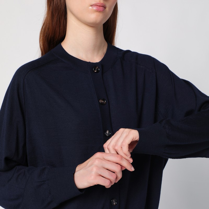 Bottega Veneta Navy Blue Stretch Linen Blend Cardigan In Blue