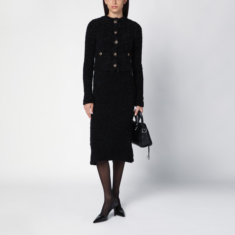 Balenciaga Tweed Midi Skirt In Black