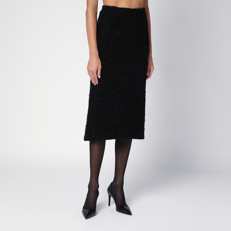 Balenciaga Tweed Midi Skirt In Black