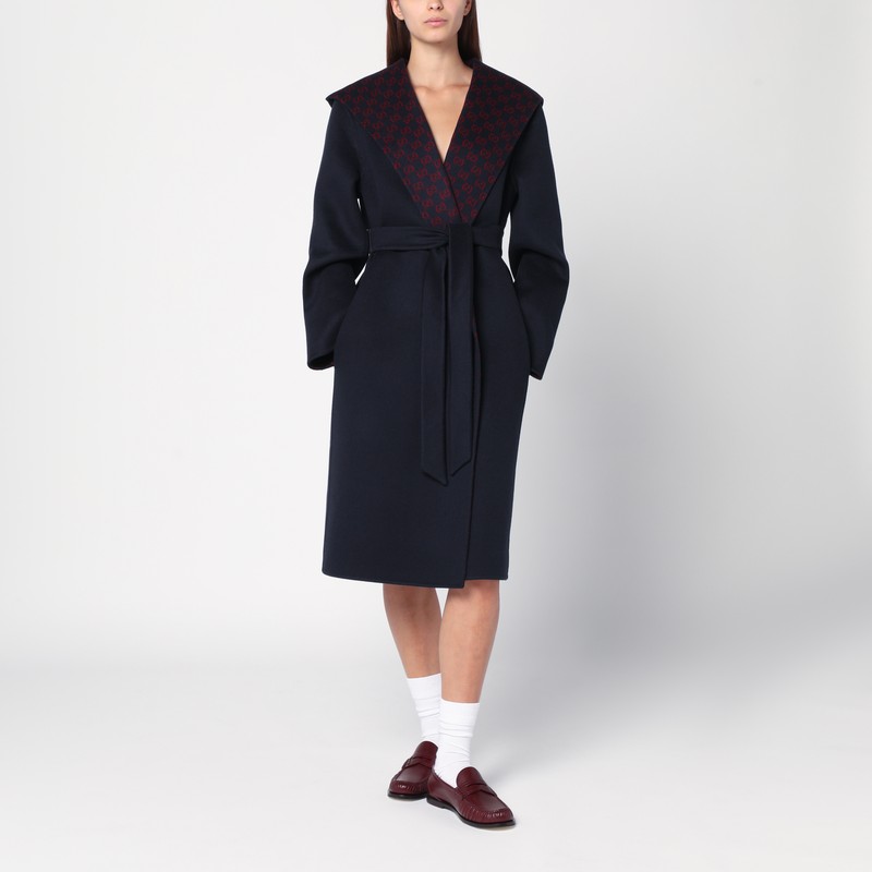 Reversible blue/red coat with GG pattern