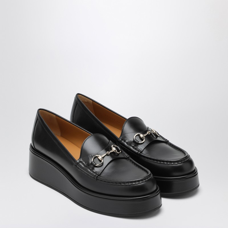 Gucci Black Loafers With Oversized Platform In Leather Woman In Animal Print