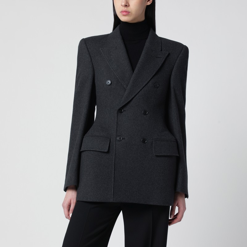 Grey double-breasted cashmere jacket