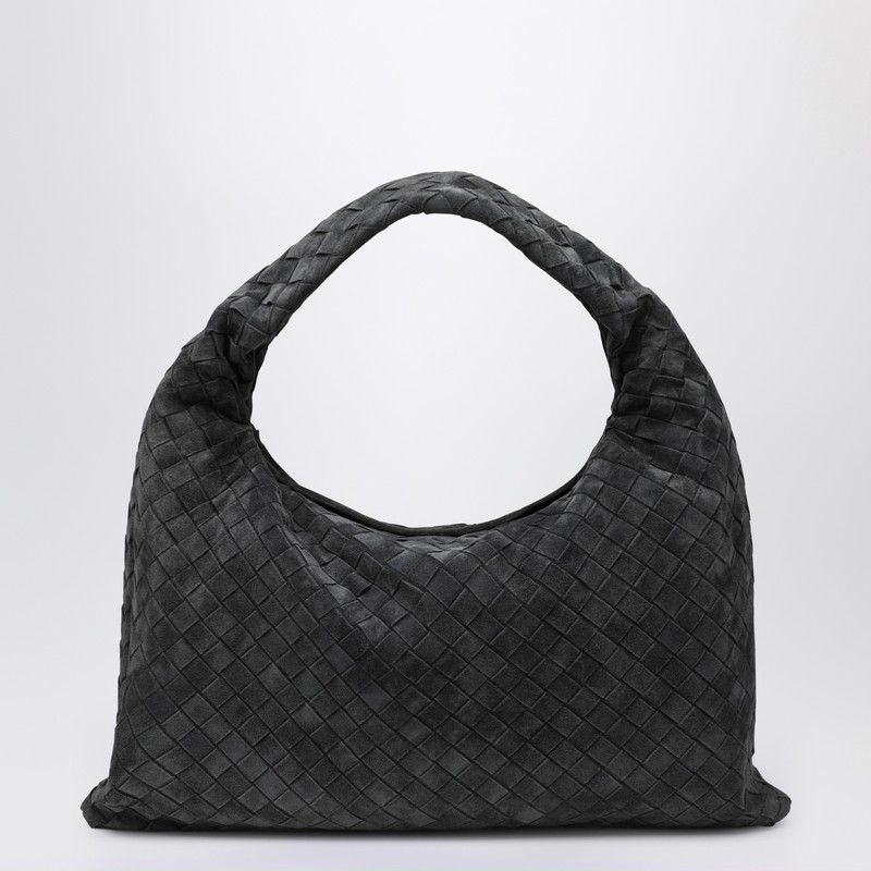 Bottega Veneta Small Hop Shoulder Bag In Graphite Suede In Gray