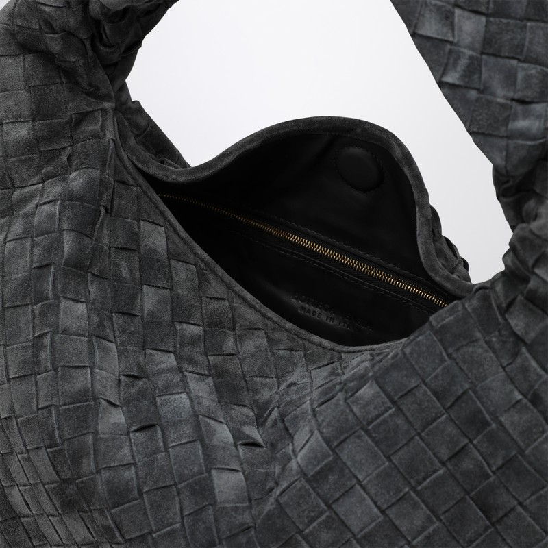 Bottega Veneta Small Hop Shoulder Bag In Graphite Suede In Gray