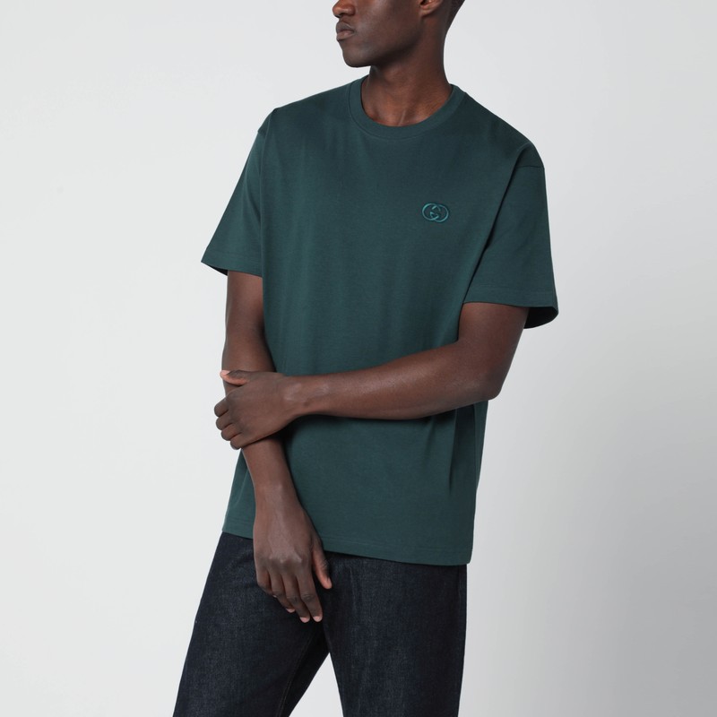 Green T-shirt with interlocking GG embroidery