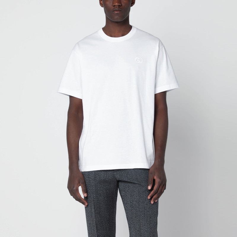 White T-shirt with interlocking GG embroidery