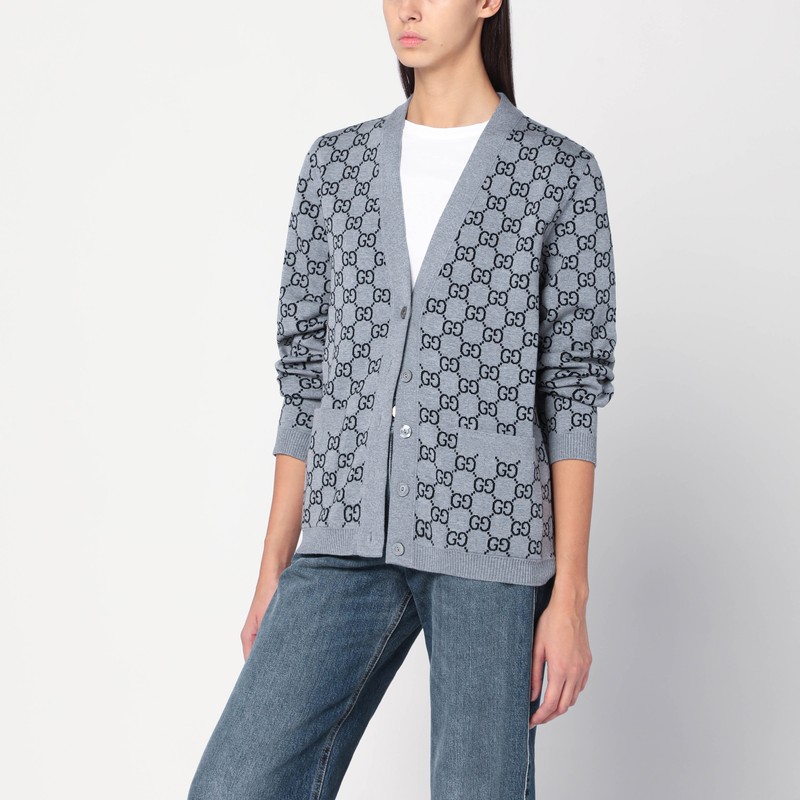 Reversible grey/black cardigan with GG pattern