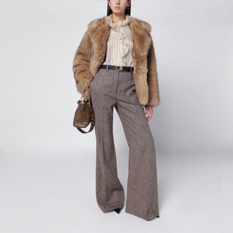 Valentino Light Beige Silk-blend Shirt With Ruffles In Neutral