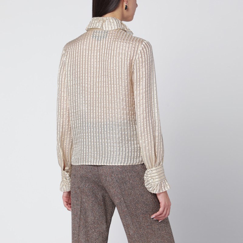 Valentino Light Beige Silk-blend Shirt With Ruffles In Neutral