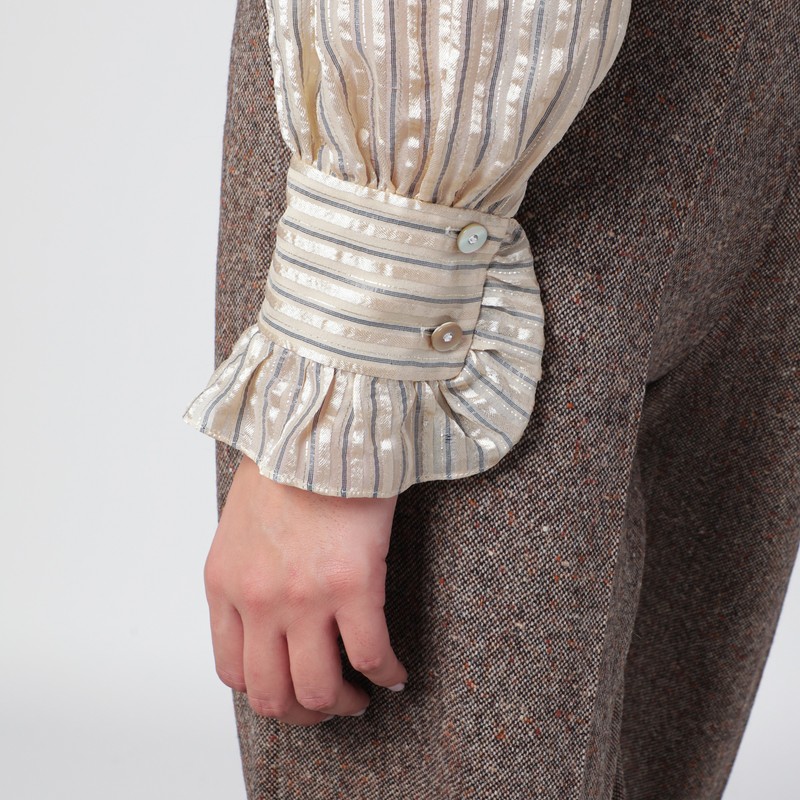 Valentino Light Beige Silk-blend Shirt With Ruffles In Neutral