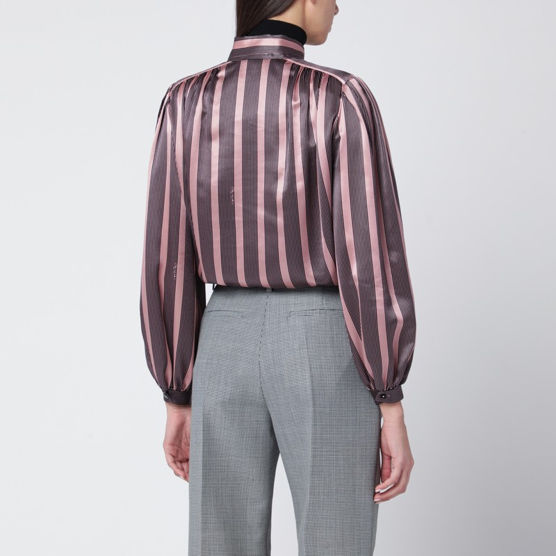 Valentino Striped Shirt With Bow And Collar In Brown
