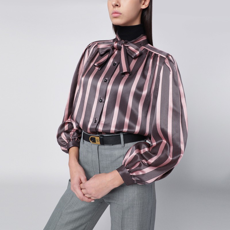 Valentino Striped Shirt With Bow And Collar In Brown