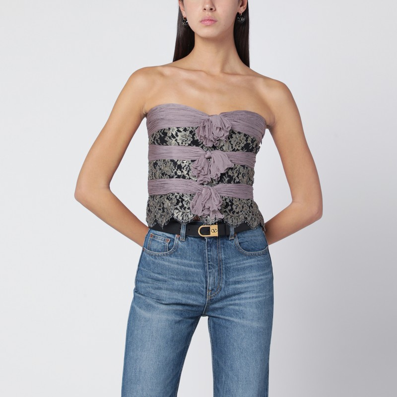 Grey/mauve/gold chiffon silk top