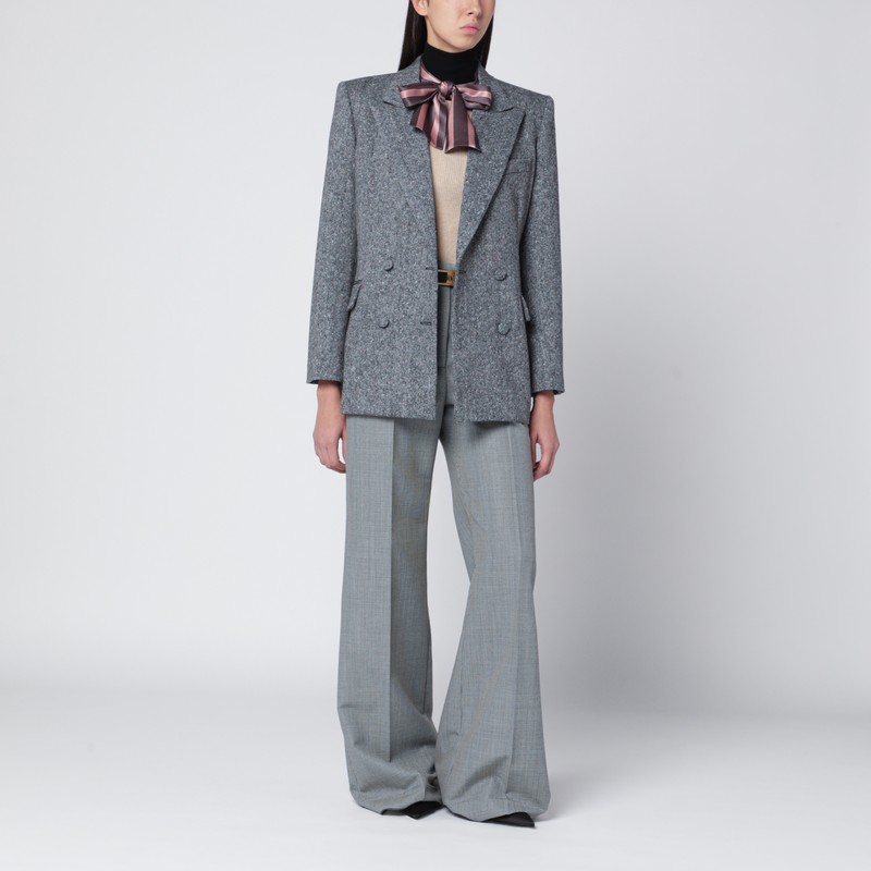 Valentino Double-breasted Jacket In Natté Wool Bouclé In Gray