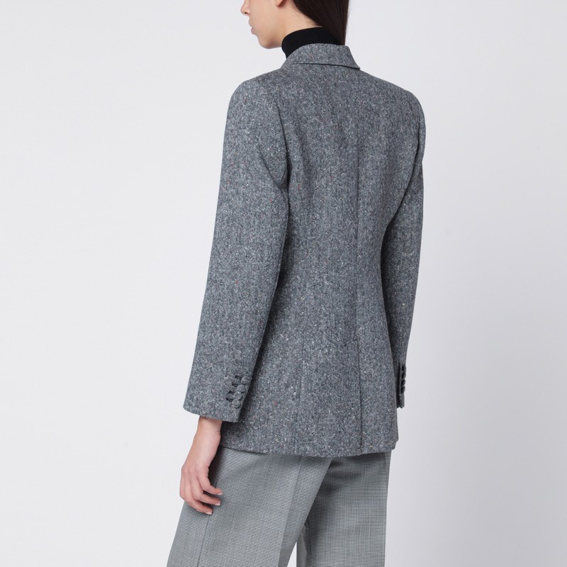 Valentino Double-breasted Jacket In Natté Wool Bouclé In Gray