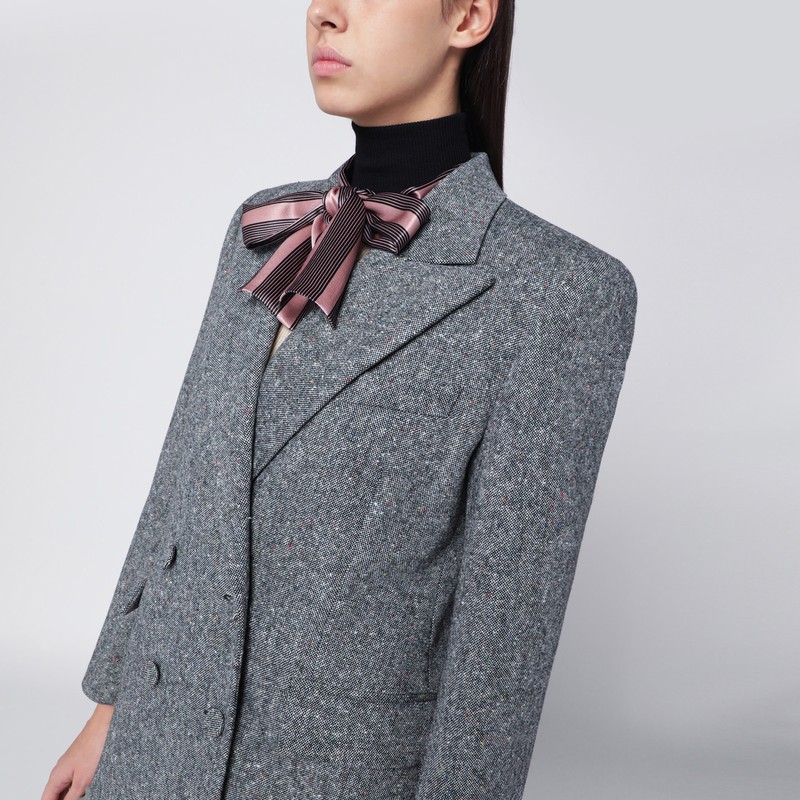 Valentino Double-breasted Jacket In Natté Wool Bouclé In Gray