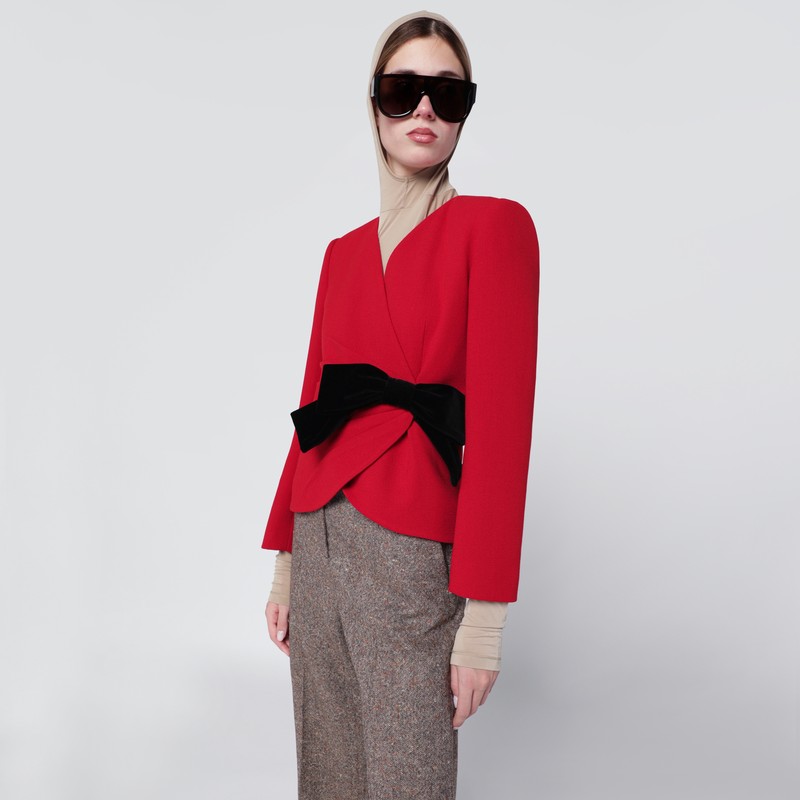 Red wool jacket with bow