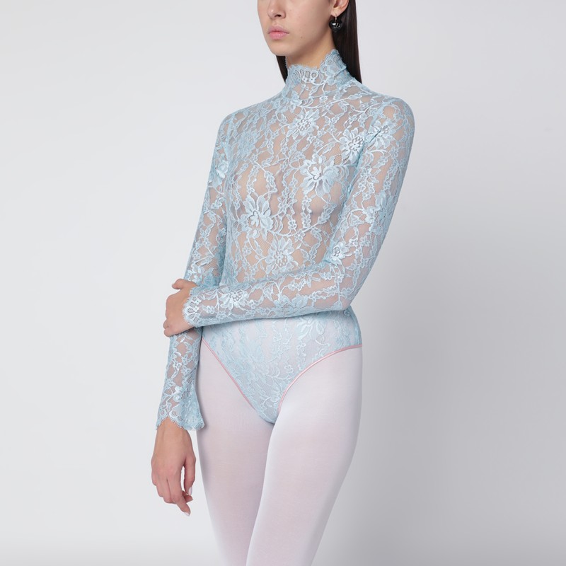Light blue-grey floral lace bodysuit