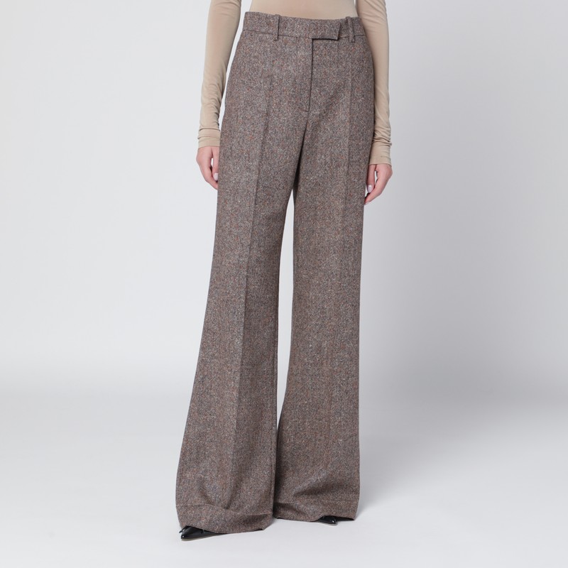 Ivory/brown patterned wool trousers