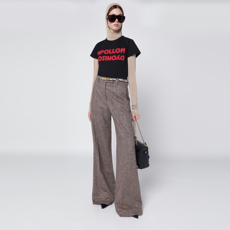 Valentino Ivory/brown Patterned Wool Trousers In Brown