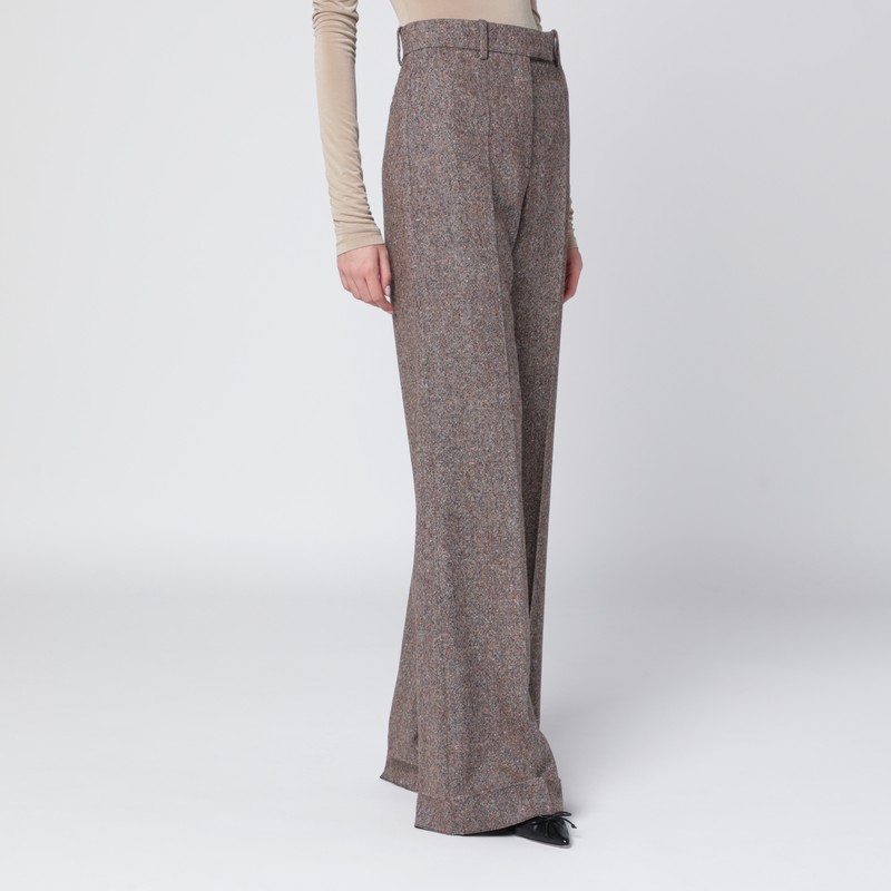 Valentino Ivory/brown Patterned Wool Trousers In Brown