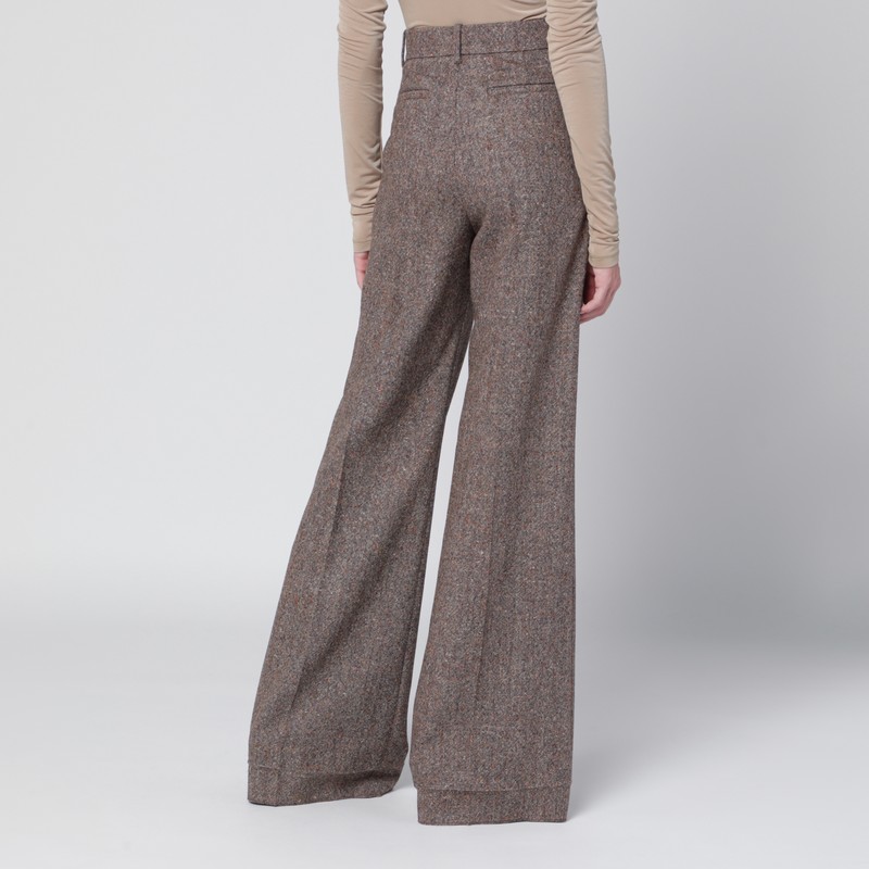 Valentino Ivory/brown Patterned Wool Trousers In Brown