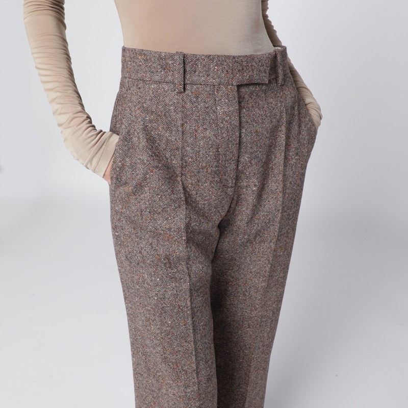 Valentino Ivory/brown Patterned Wool Trousers In Brown