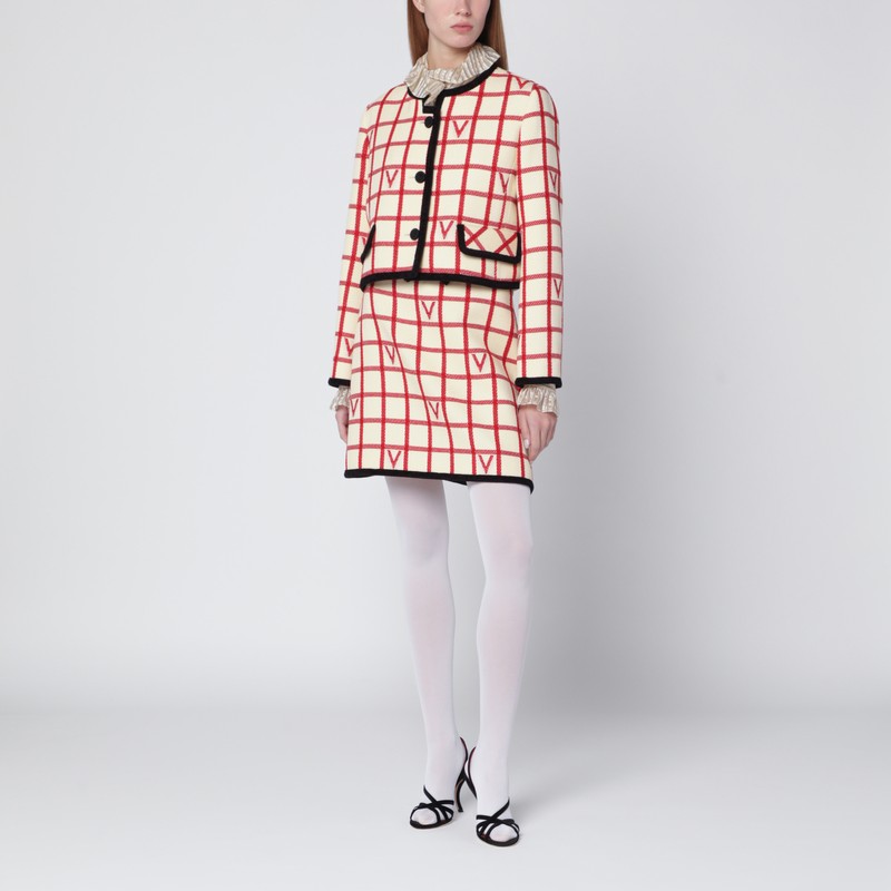 Valentino Ivory Jacket With Check Vlogo Pattern In Multi