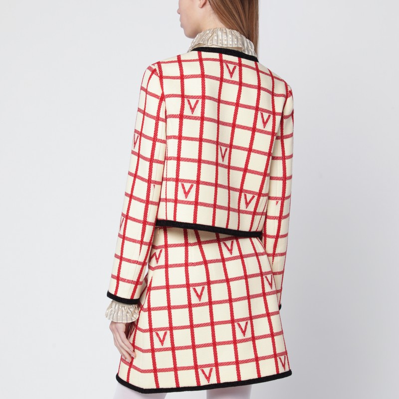 Valentino Ivory Jacket With Check Vlogo Pattern In Multi